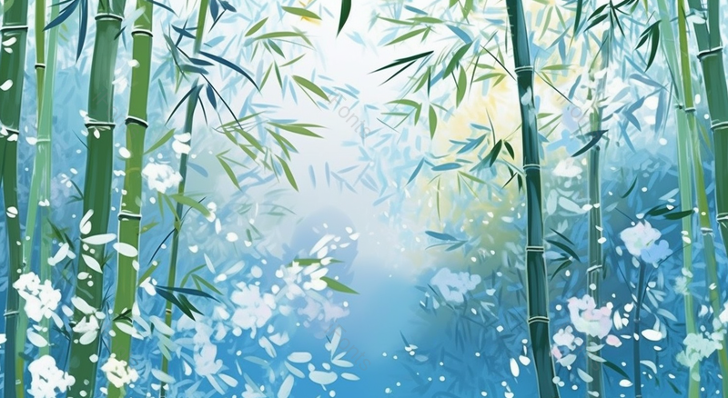 水彩风格竹林白色鲜花插画,插画/手绘图,插画/手绘图库,插画/手绘图下载,插画/手绘